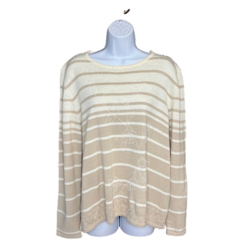 Alfred Dunner Floral Beaded Sweater Metallic Striped XL